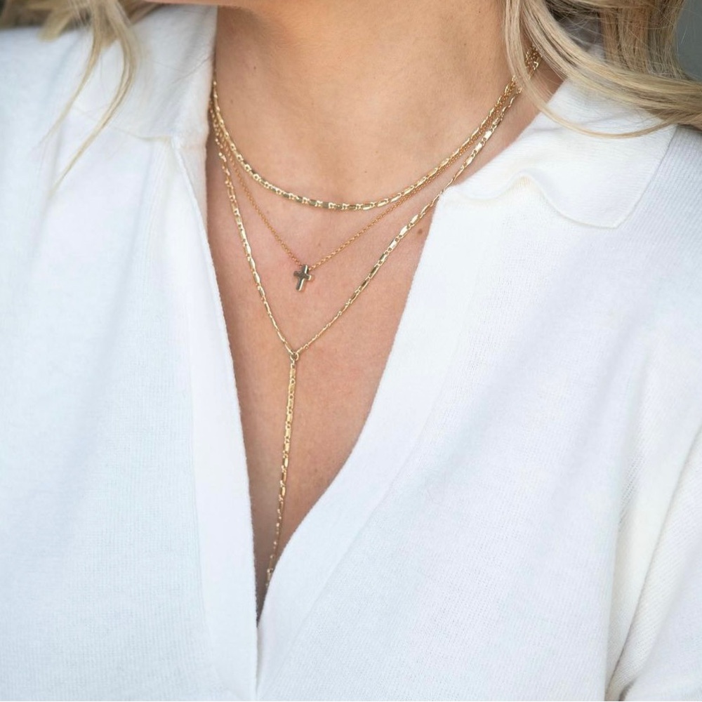 Electric Picks X Laura Beverlin Limited Edition gold plated lariat necklace.